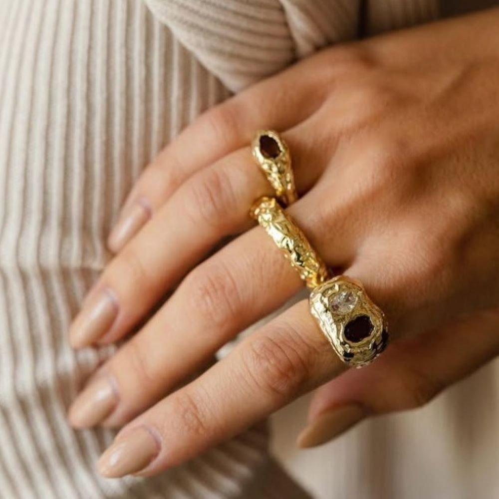 Anel Espesso Texturizado Semijoia Banhado a Ouro Ania Store Dourado 5