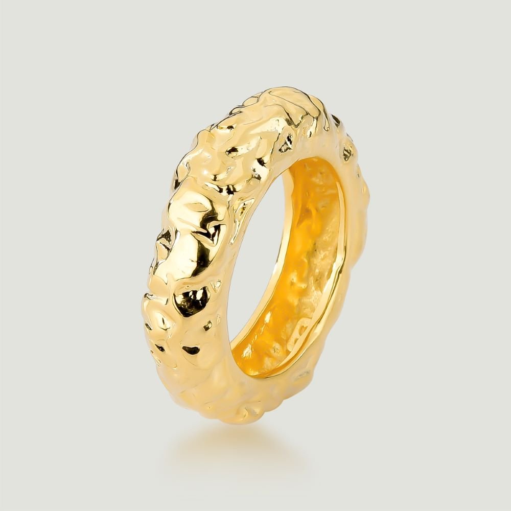 Anel Espesso Texturizado Semijoia Banhado a Ouro Ania Store Dourado 6