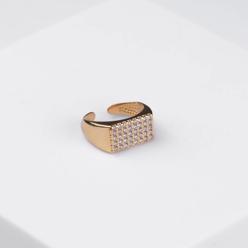 Anel Mindinho Regulável Quadrado Cravejado Semijoia Banhado a Ouro Ania Store Dourado 3