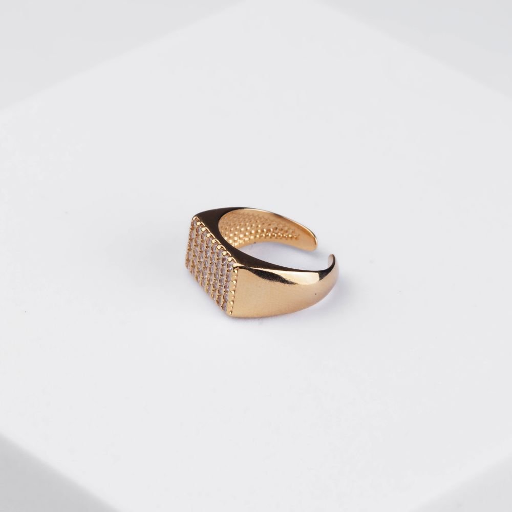 Anel Mindinho Regulável Quadrado Cravejado Semijoia Banhado a Ouro Ania Store Dourado 5