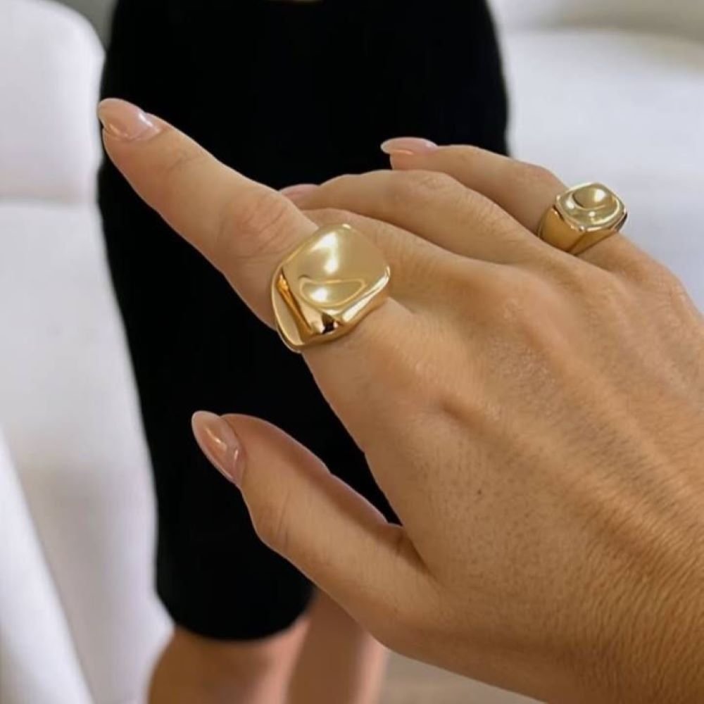 Anel Mindinho Cubo Orgânico Semijoia Banhado a Ouro Ania Store Dourado 4