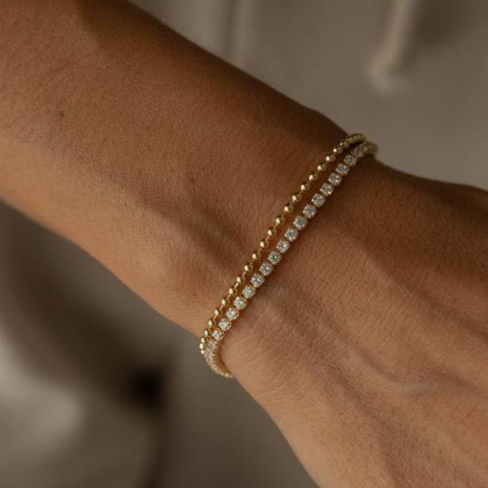 Pulseira Dupla Delicada Riviera e com Bolinhas Semijoia Banhado a Ródio Ania Store Prata 2