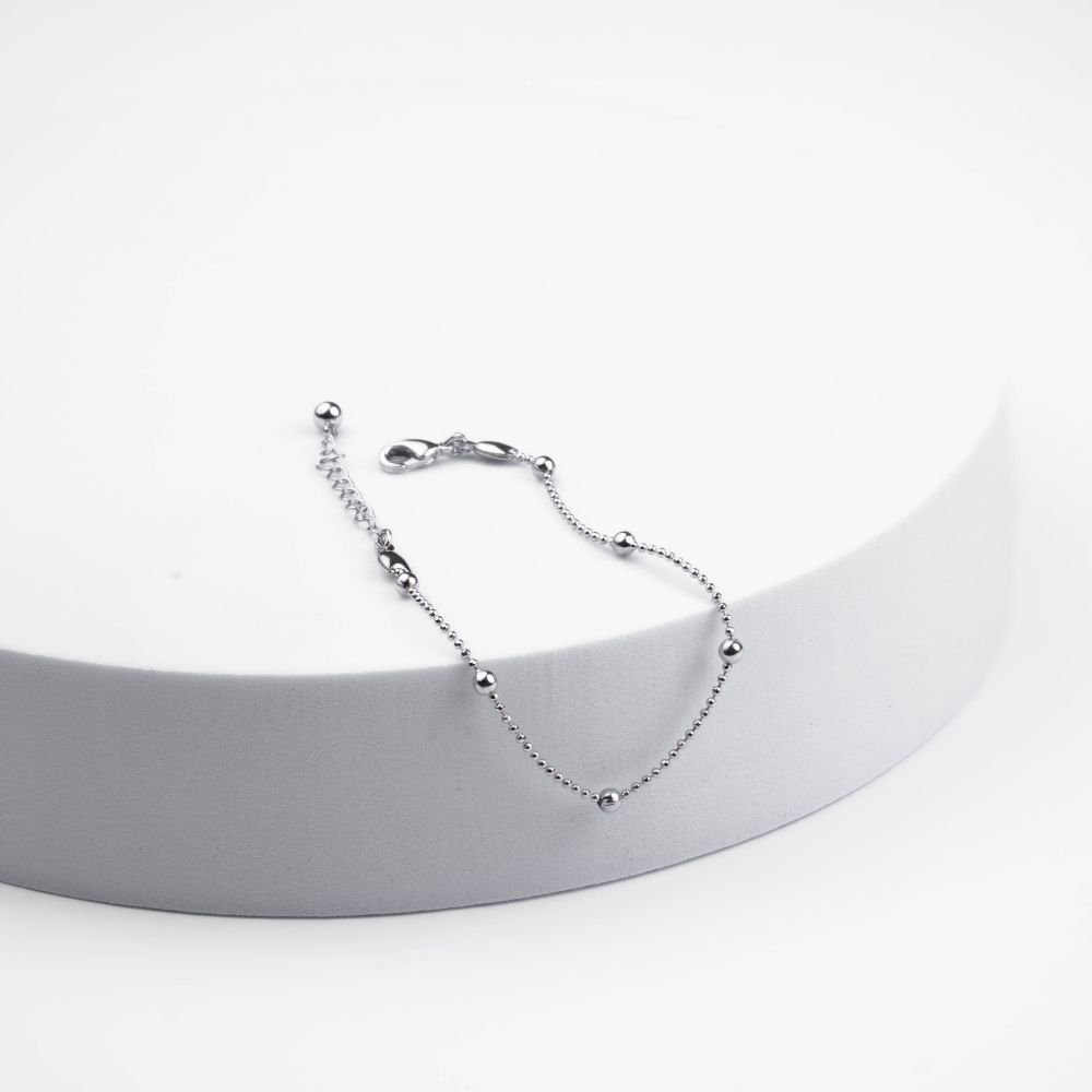 Pulseira Delicada com Bolinhas Semijoia Banhado a Ródio Ania Store