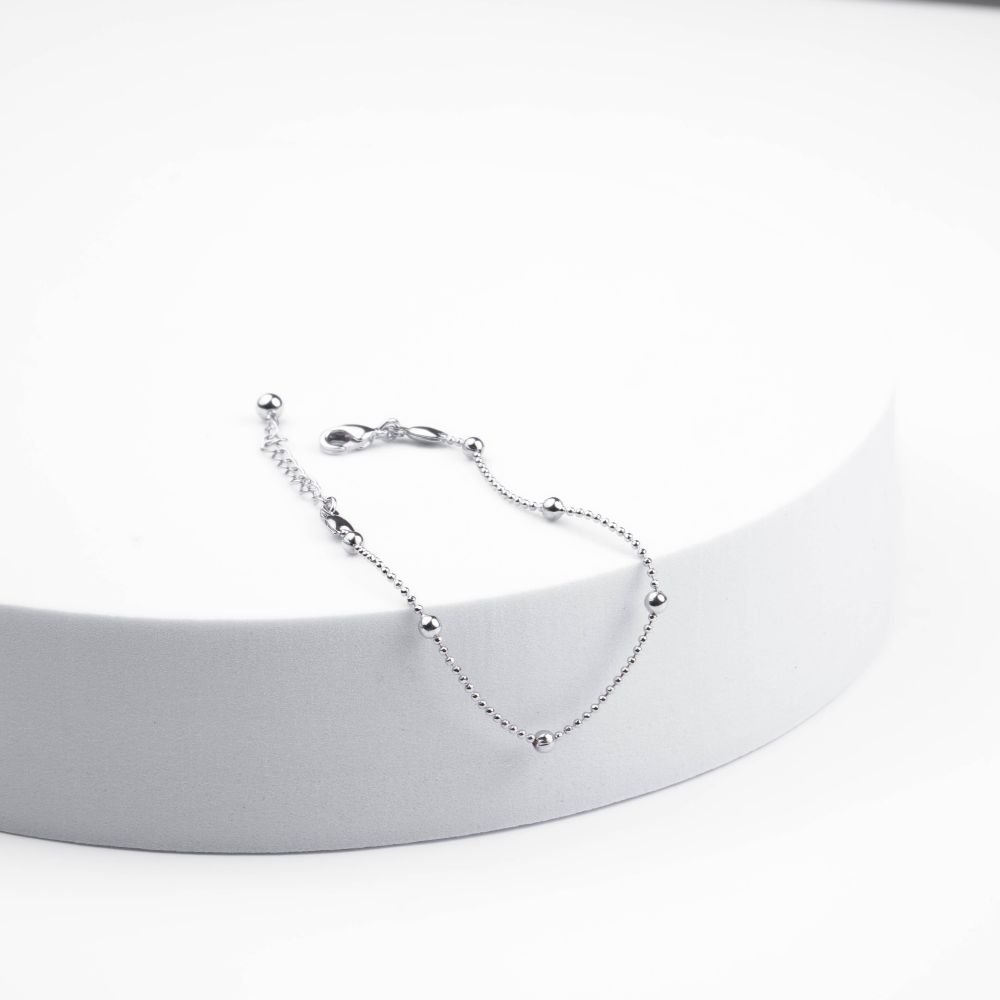 Pulseira Delicada com Bolinhas Semijoia Banhado a Ródio Ania Store Prata 2