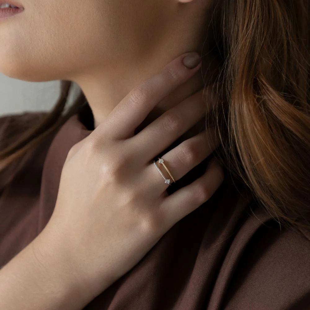 Anel Prata Quadrado com Ponto de Luz Semijoia Banhado a Ródio Ania Store Prata 2