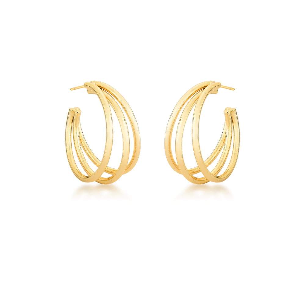 Brinco Argola Tripla M Dourado Semijoia Banhado a Ouro 18K Ania Store