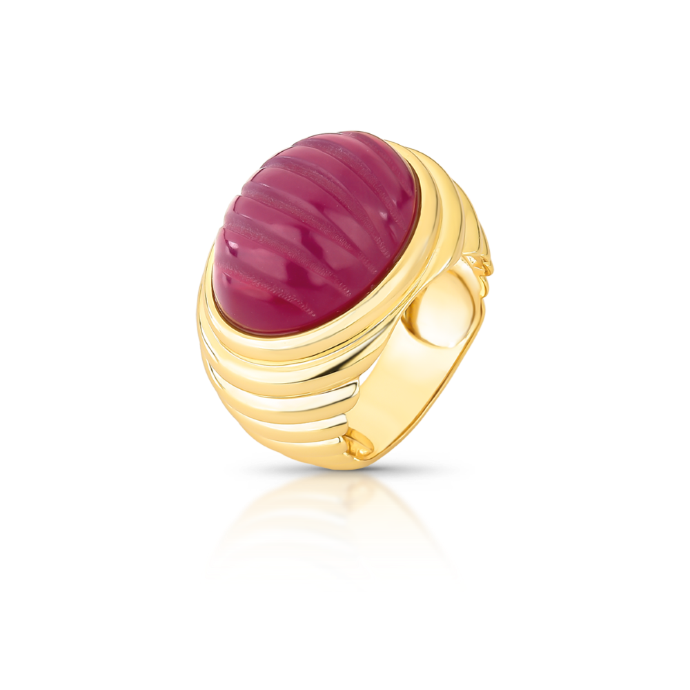 Anel com Cristal Oval Texturizado Marsala Semijoia Banhada a Ouro Ania Store