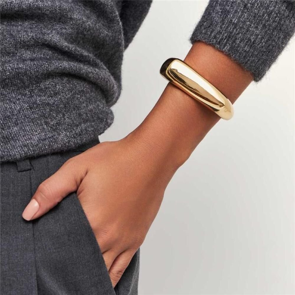 Bracelete Curvo e Abaulado Semijoia Banhado a Ouro 18K Ania Store Dourado 2