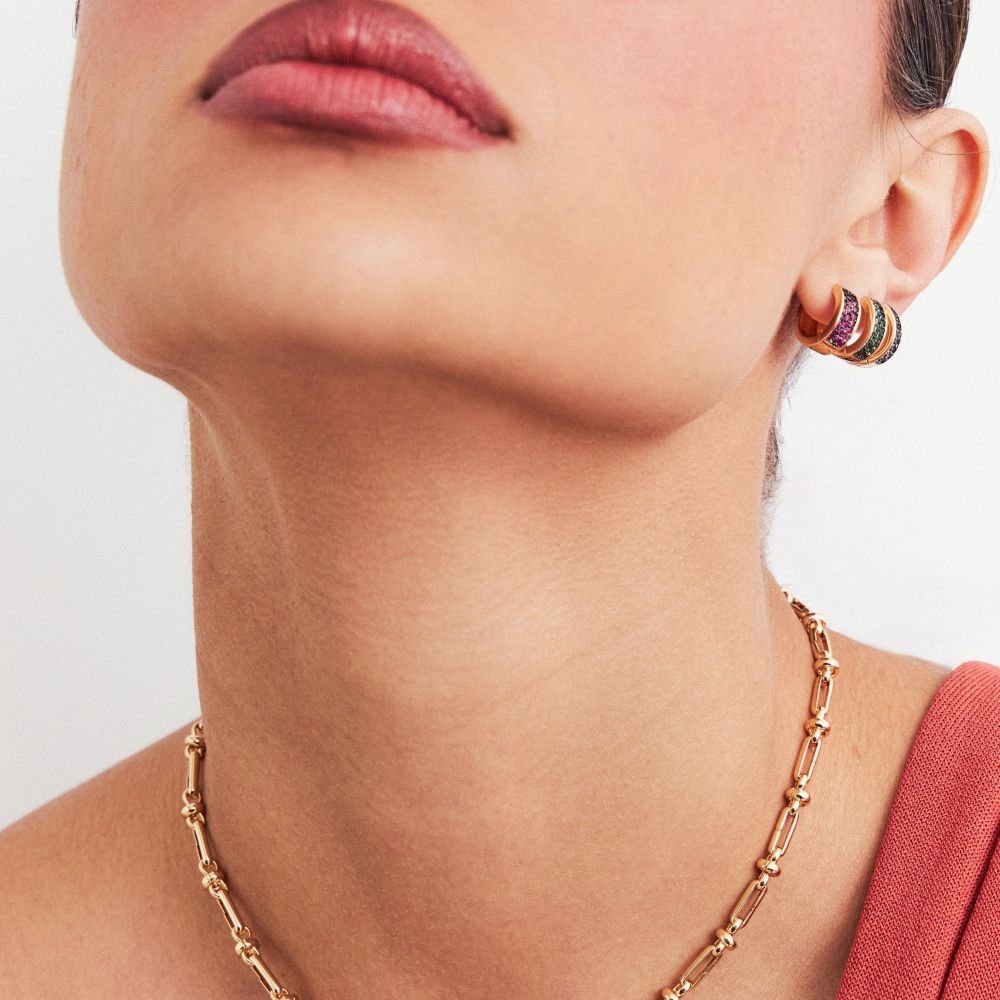 Trio Brinco Argola Cravejadas com Zircônias Coloridas Semijoia Banhada a Ródia Ania Store Dourado 3