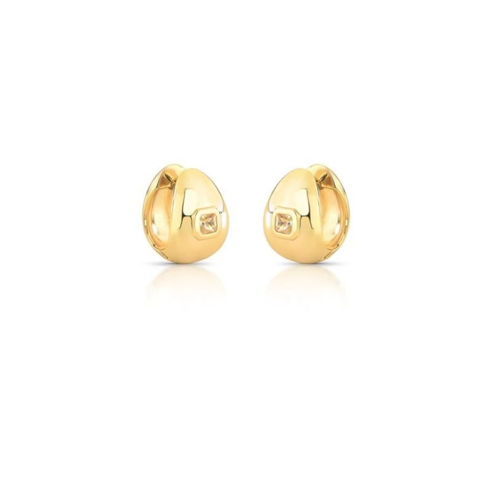 Brinco Argola P Abaulada com Cristal Quadrado Semijoia Banhado a Ouro 18K Ania Store Dourado 1
