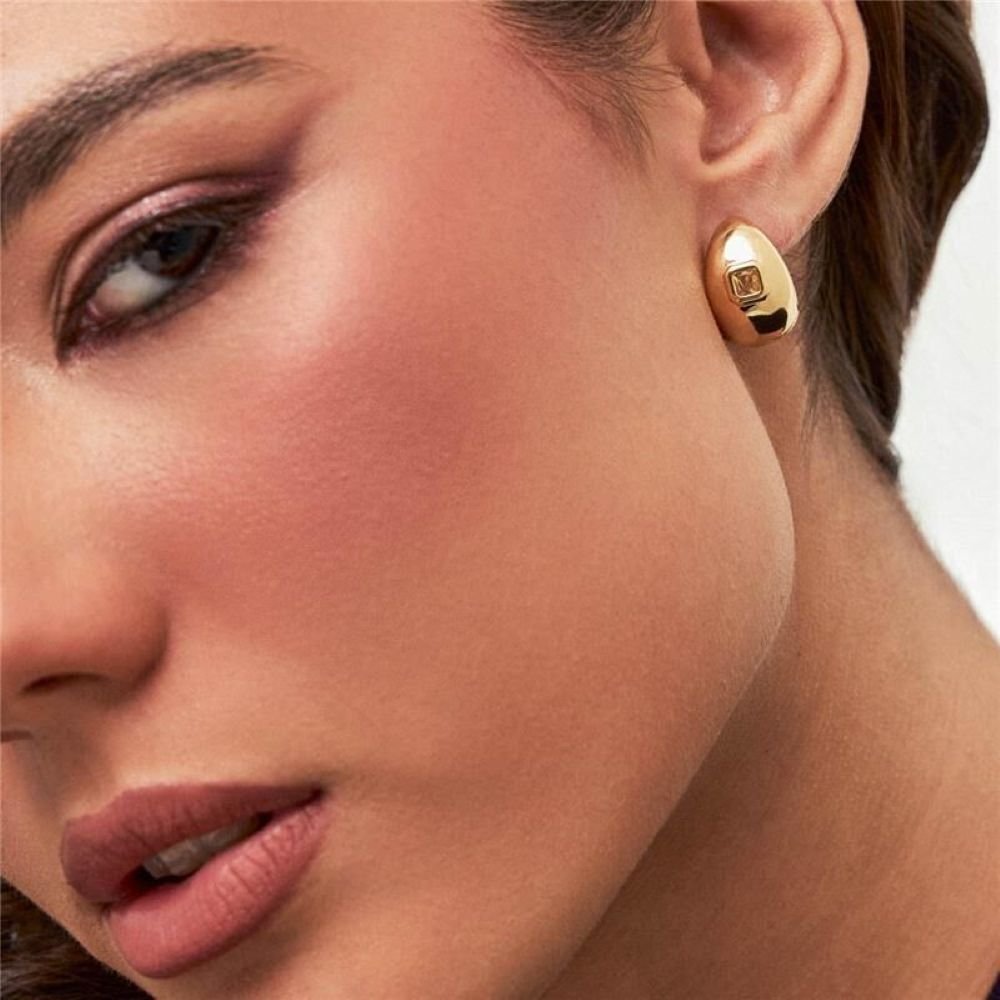 Brinco Argola P Abaulada com Cristal Quadrado Semijoia Banhado a Ouro 18K Ania Store Dourado 2