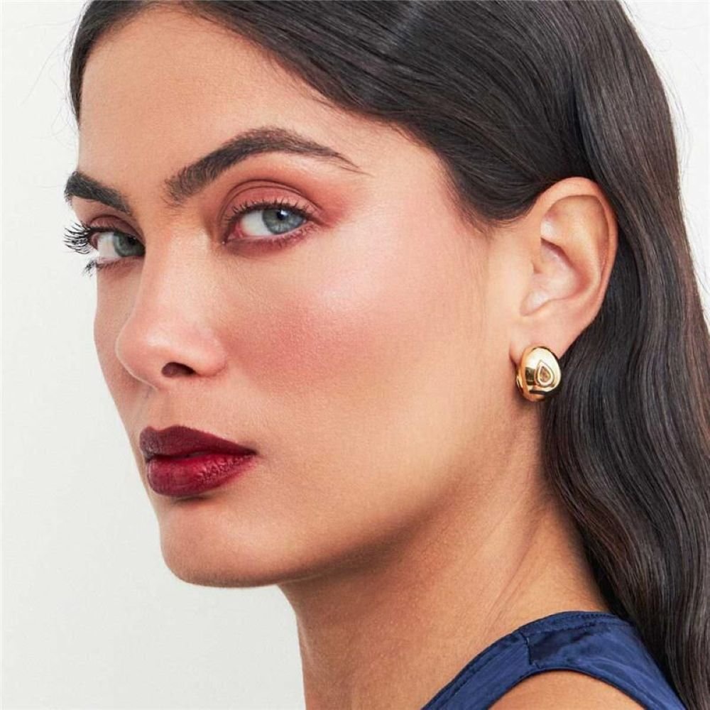 Brinco Argola P Abaulada com Cristal Gota Semijoia Banhado a Ouro 18K Ania Store Dourado 2