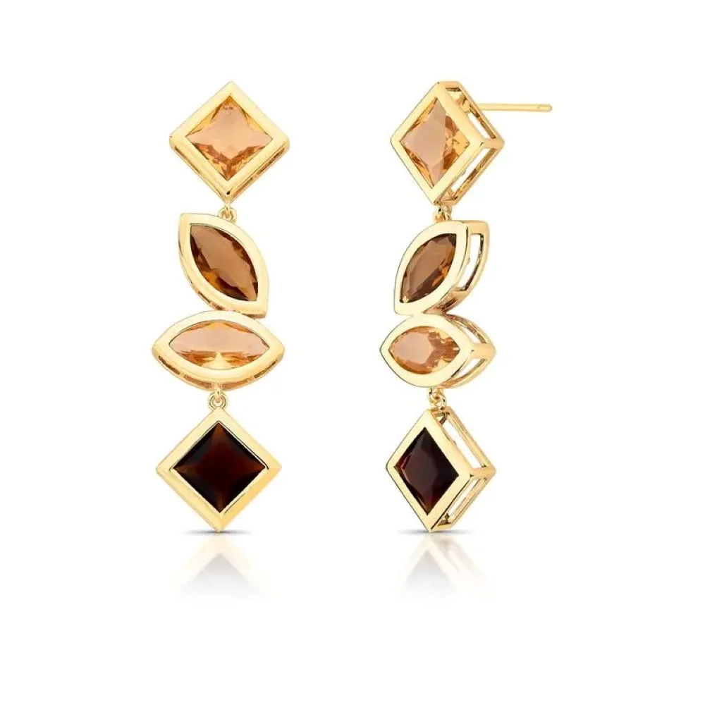 Brinco Pêndulo com Cristais Citrino Semijoia Banhado a Ouro 18K Ania Store Dourado 1