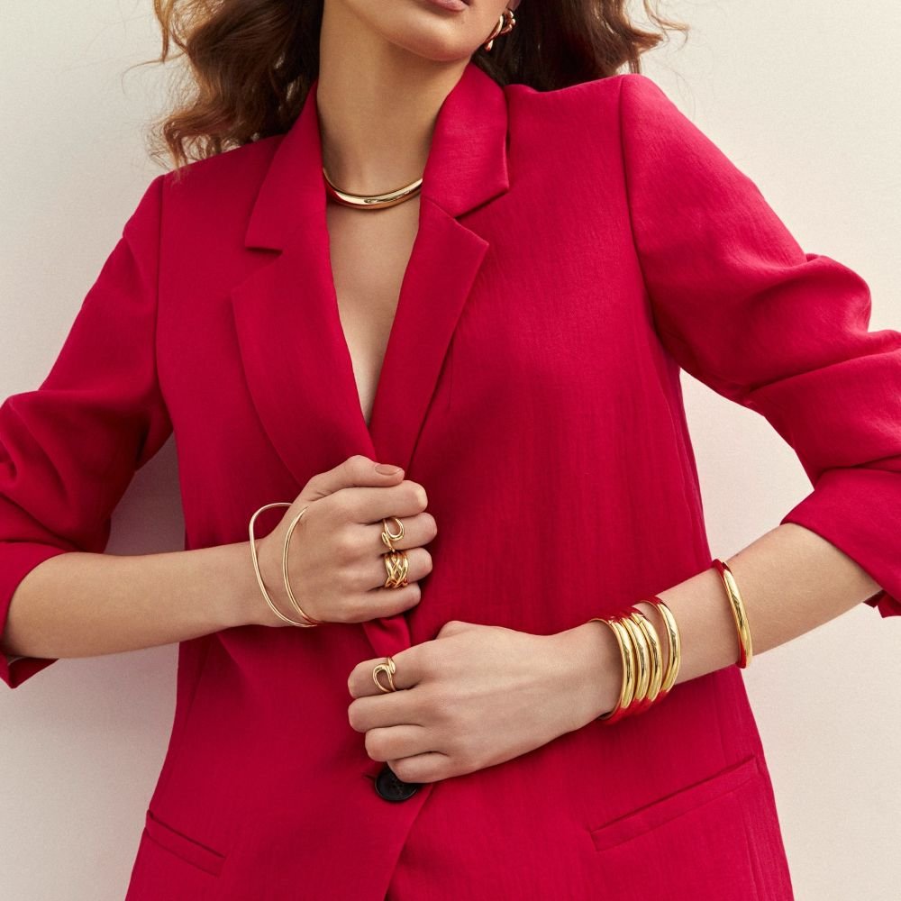 Bracelete Bold Articulado Vazado Semijoia Banhado a Ouro 18K Ania Store Dourado 3