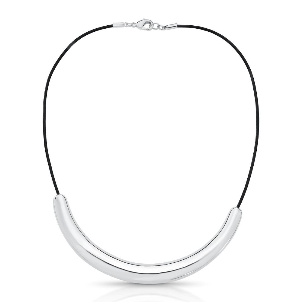 Colar Fio Encerado Preto e Detalhe Semijoia Banhado a Ródio Ania Store