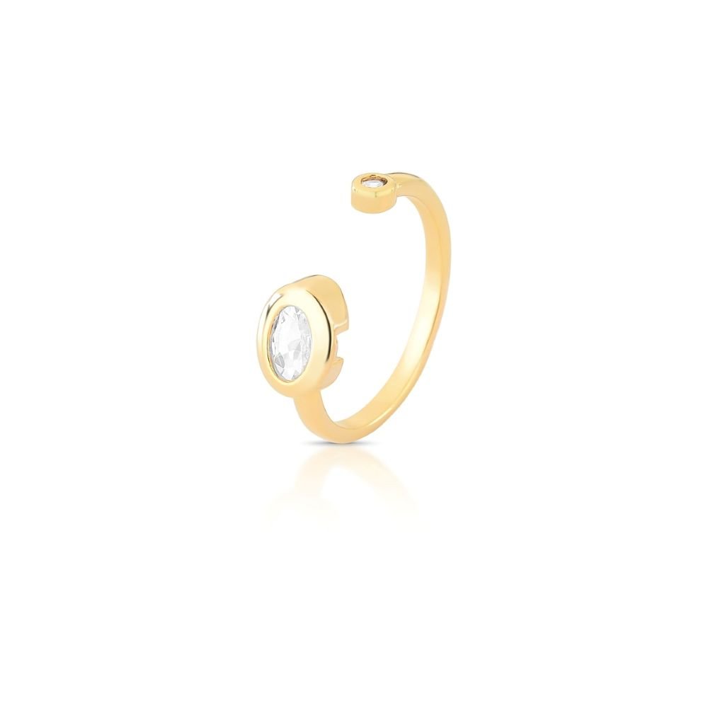 Anel Regulável Cristal Oval Semijoia Banhado a Ouro 18K Ania Store