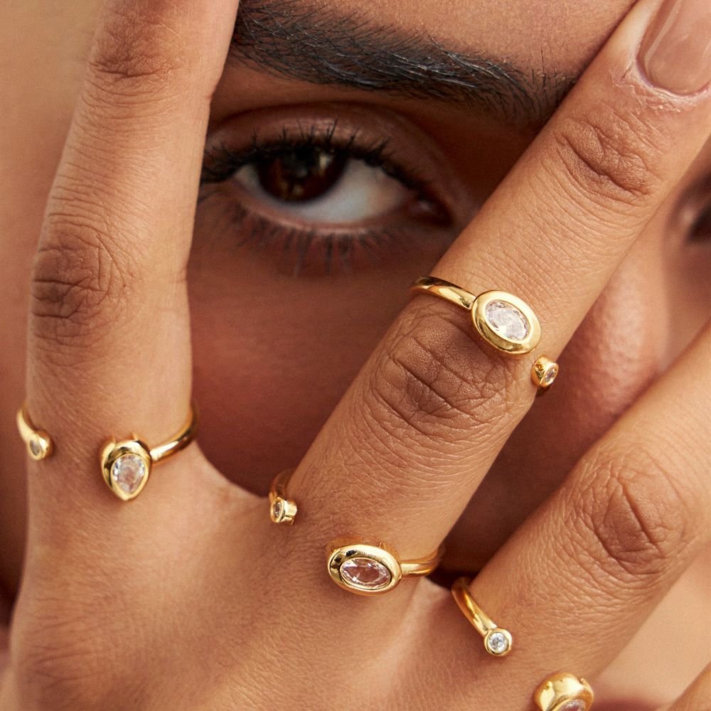 Anel Regulável Cristal Oval Semijoia Banhado a Ouro 18K Ania Store Dourado 2