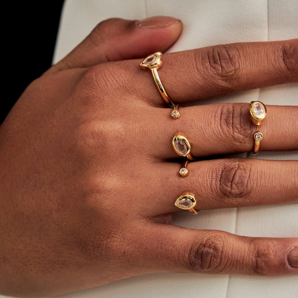 Anel Regulável Cristal Oval Semijoia Banhado a Ouro 18K Ania Store Dourado 3