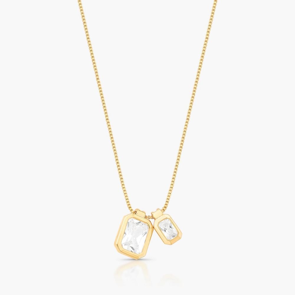 Colar com Dois Pingentes em Cristal Semijoia Banhado a Ouro 18K Ania Store