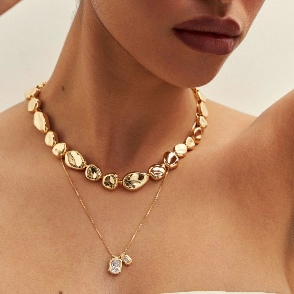 Colar com Dois Pingentes em Cristal Semijoia Banhado a Ouro 18K Ania Store Dourado 2