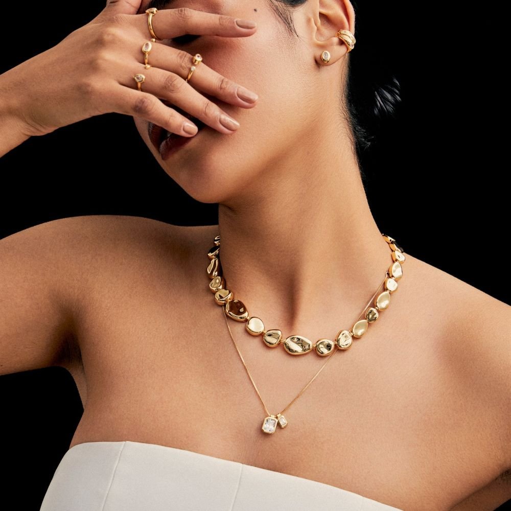 Colar com Dois Pingentes em Cristal Semijoia Banhado a Ouro 18K Ania Store Dourado 3