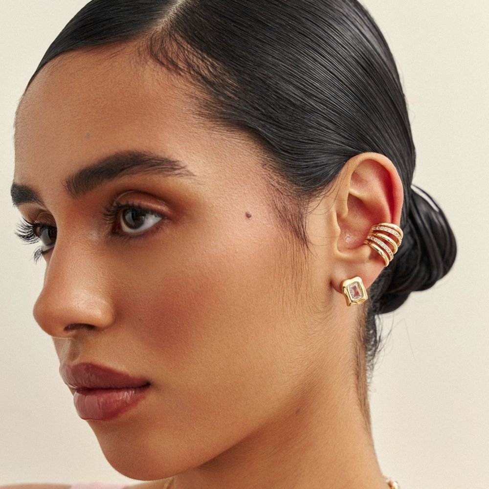 Brinco Orgânico P com Cristal Semijoia Banhado a Ouro 18K Ania Store Dourado 2