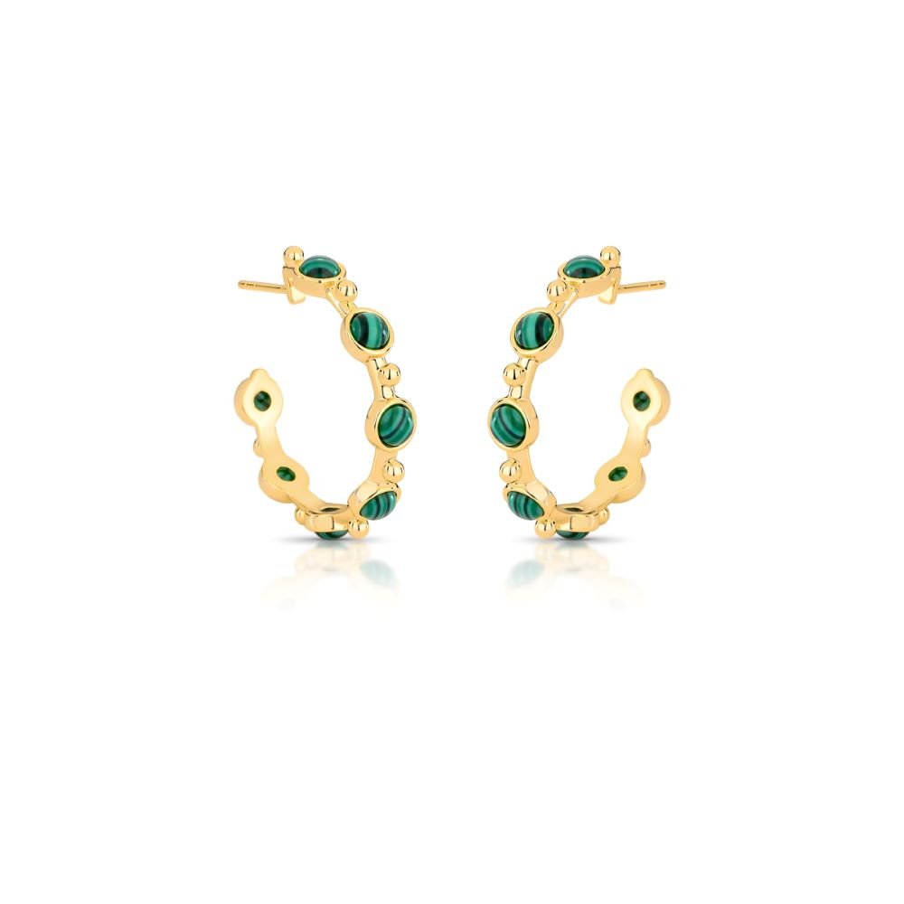 Brinco Argola Esferas Malaquita Semijoia Banhado a Ouro 18K Ania Store