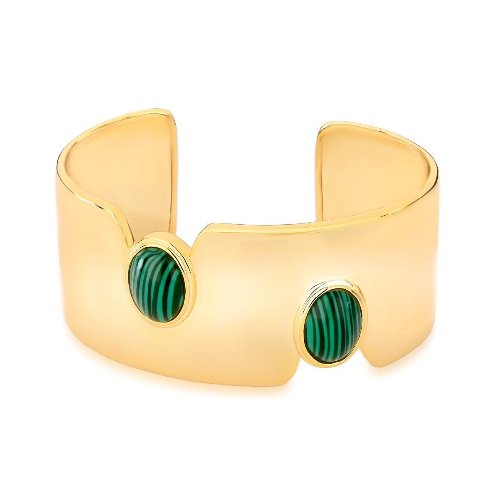Bracelete Pedra Malaquita Semijoia Banhado a Ouro 18K Ania Store