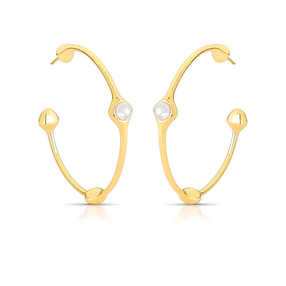 Brinco Argola Rosê com Pérolas Semijoia Banhado a Ouro 18K Ania Store