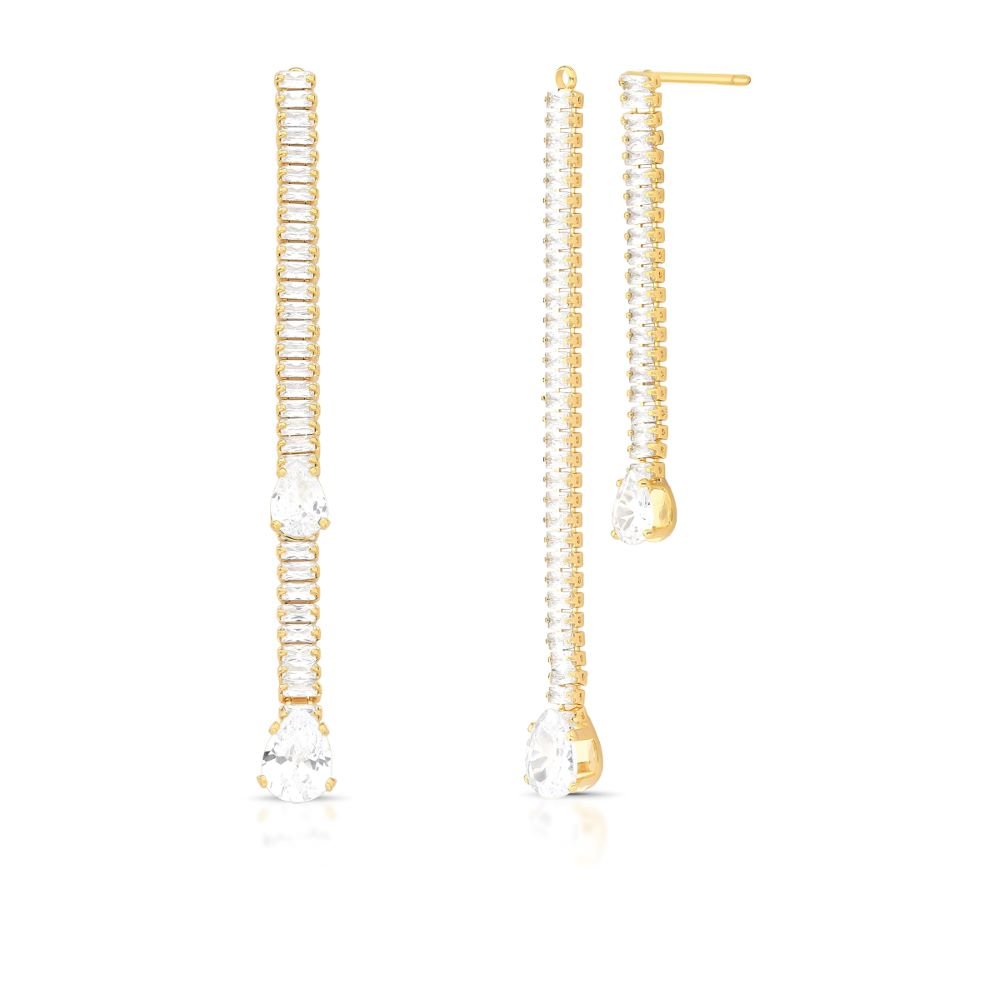 Brinco Ear Jacket 2 em 1 Cristais Longo Semijoia Banhado a Ouro 18K Ania Store