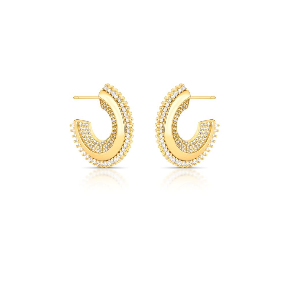 Brinco Argola Textura Delicada com Zircônias Semijoia Ania Store