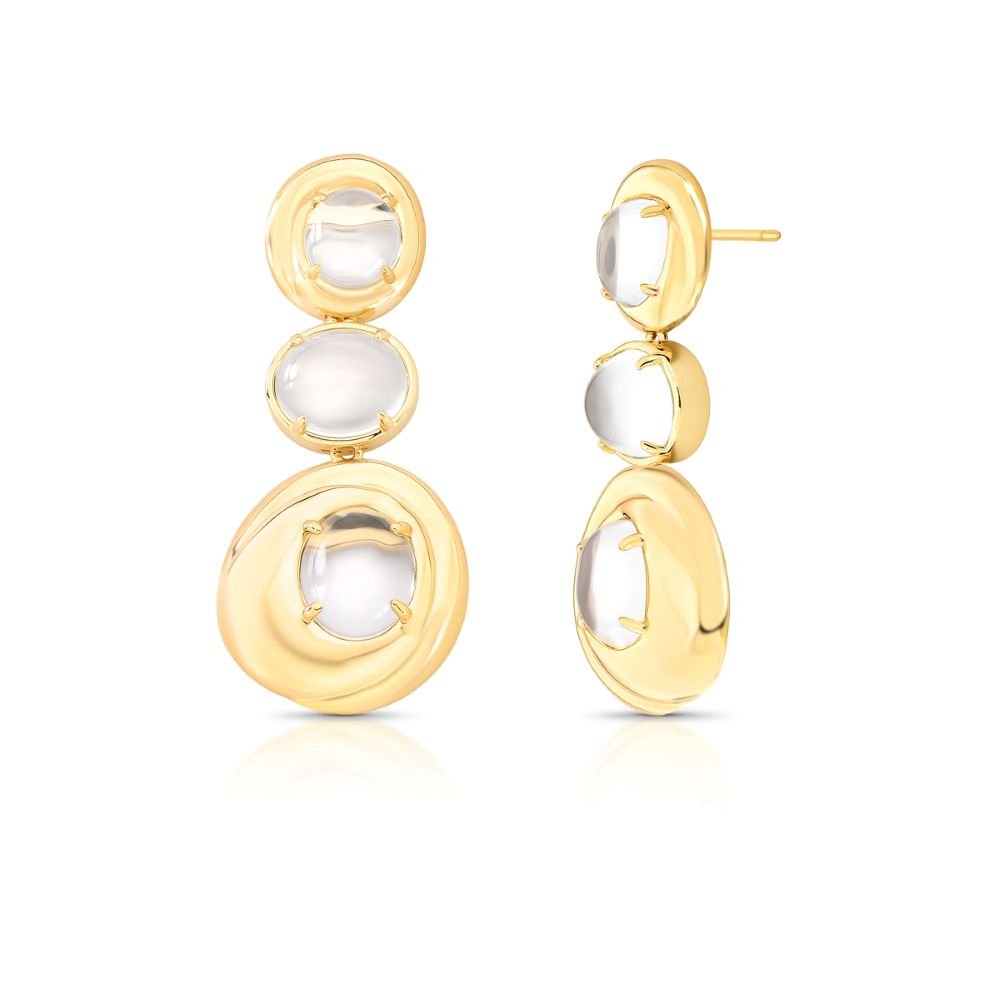 Brinco Pendente com 3 Cristais Leitosos Semijoia Banhada a Ouro 18K Ania Store