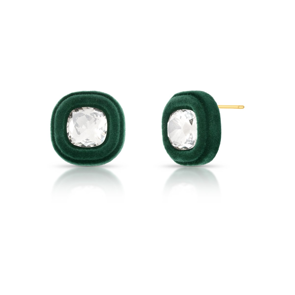 Brinco Médio em Veludo Verde e Cristal Semijoia Banhado a Ouro 18K Ania Store