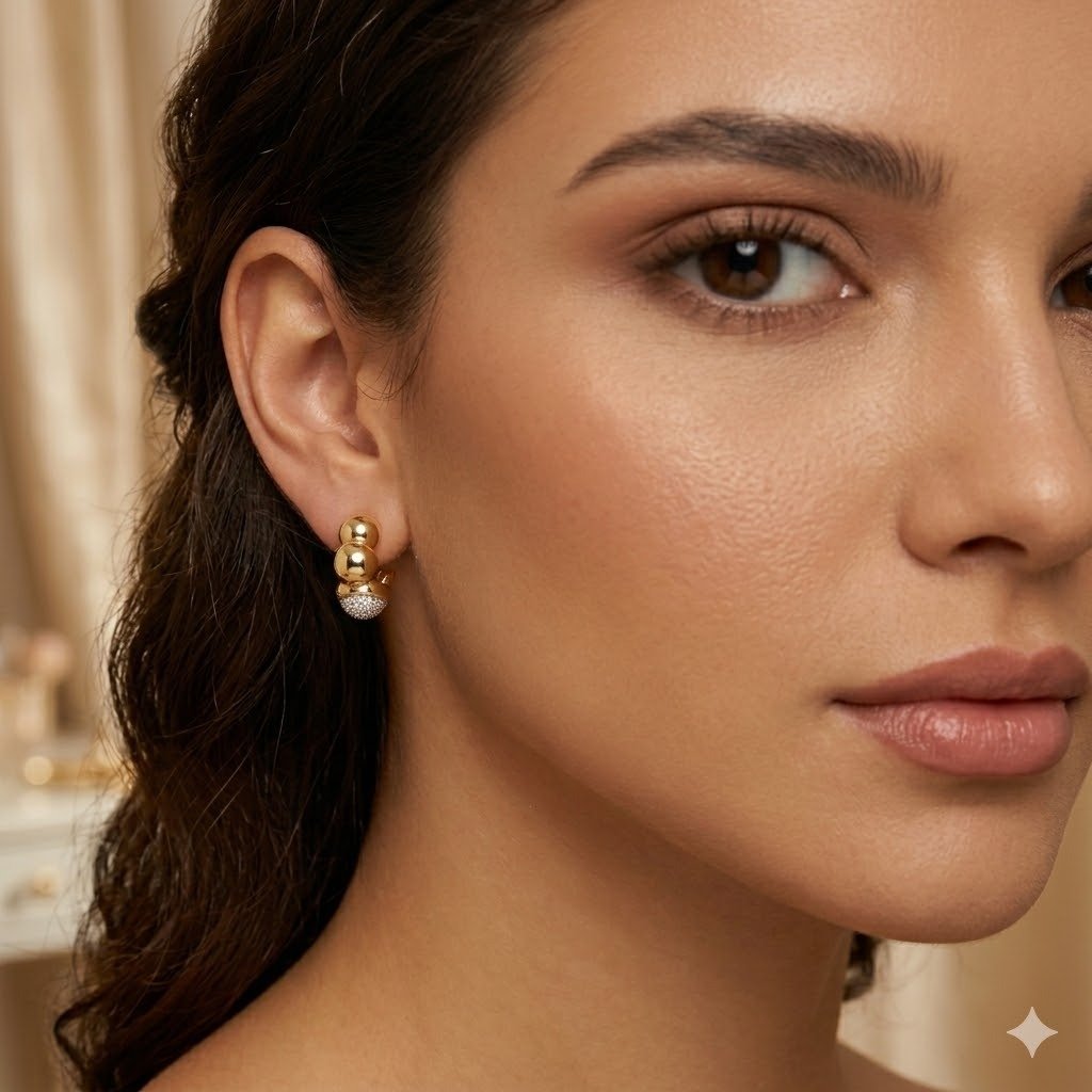 Brinco Oval Pequeno Cravejado com Micro Zircônias Semijoia Banhado a Ouro 18K Ania Store Dourado 2