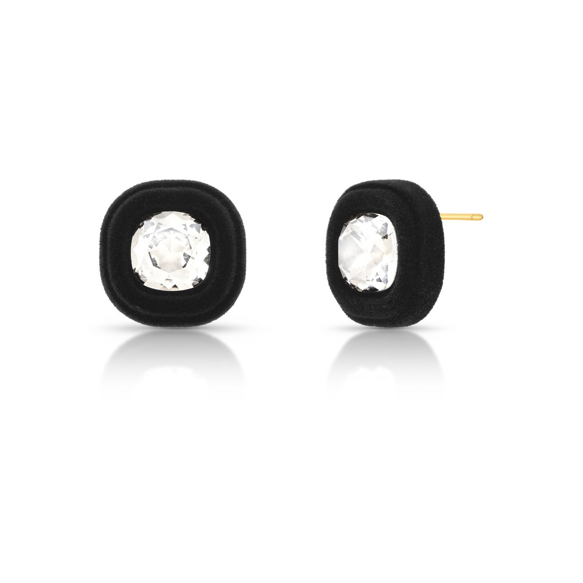 Brinco Médio em Veludo Preto e Cristal Semijoia Banhado a Ouro 18K Ania Store