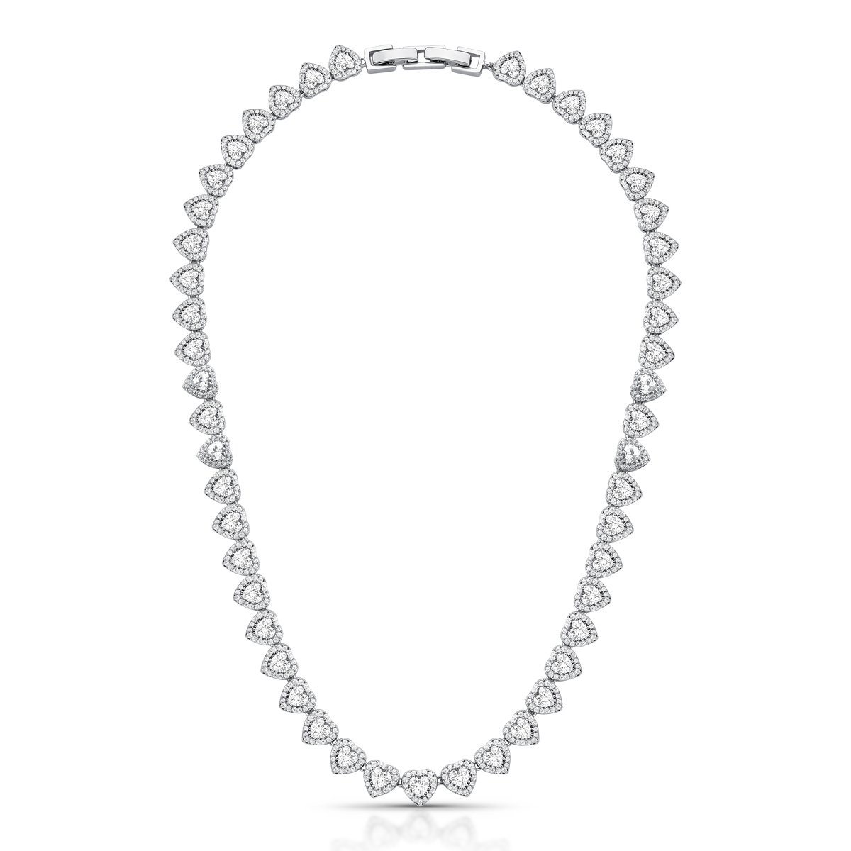 Colar Riviera Corações com Cristais e Mini Zircônias Semijoia Banhada a Ródio Ania Store