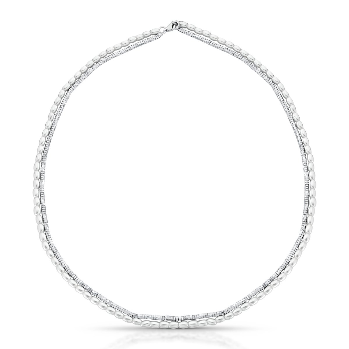 Colar Duplo em Prata Canutilho e Pérola Pipoca Semijoia Ania Store