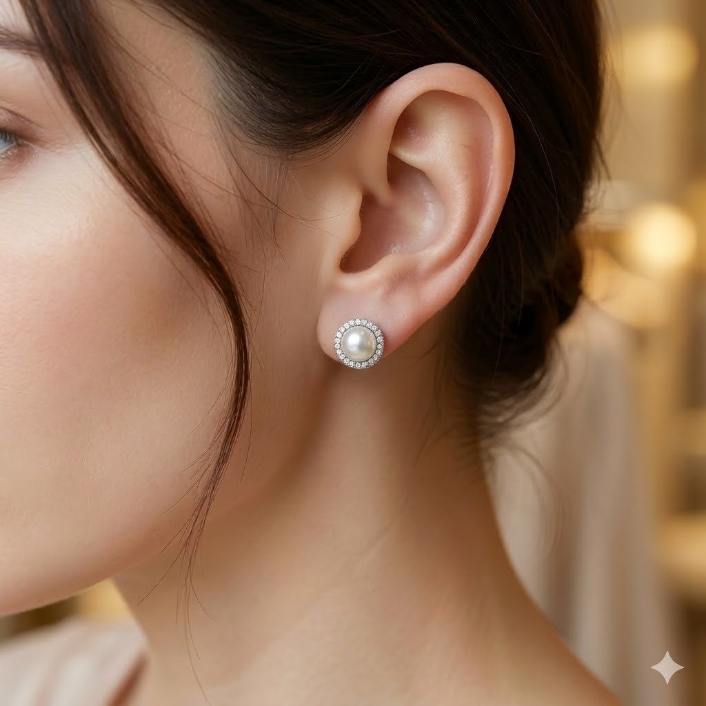 Brinco em Prata Redondo P com Pérola Shell e Mini Zircônias Semijoia Ania Store Prata 2