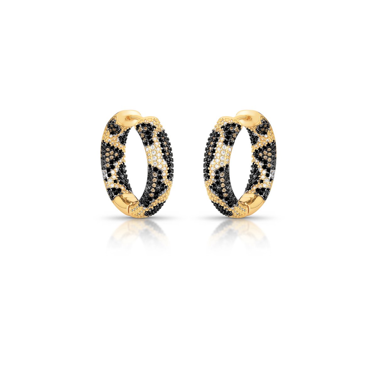 Brinco Argola Snake com Mini Zircônias Brancas e Negras Semijoia Banhada a Ouro 18K Ania Store