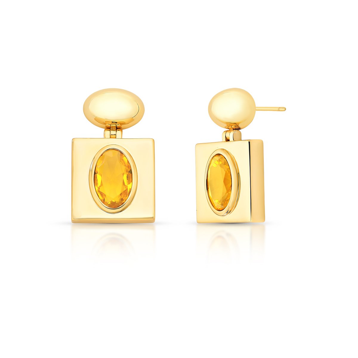 Brinco Pendente Quadrado com Cristal Citrino Semijoia Banhada a Ouro 18K Ania Store