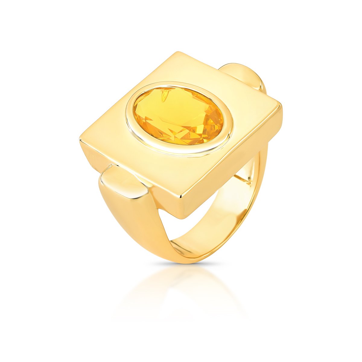 Anel Quadrado com Cristal Citrino Semijoia Banhada a Ouro 18K Ania Store