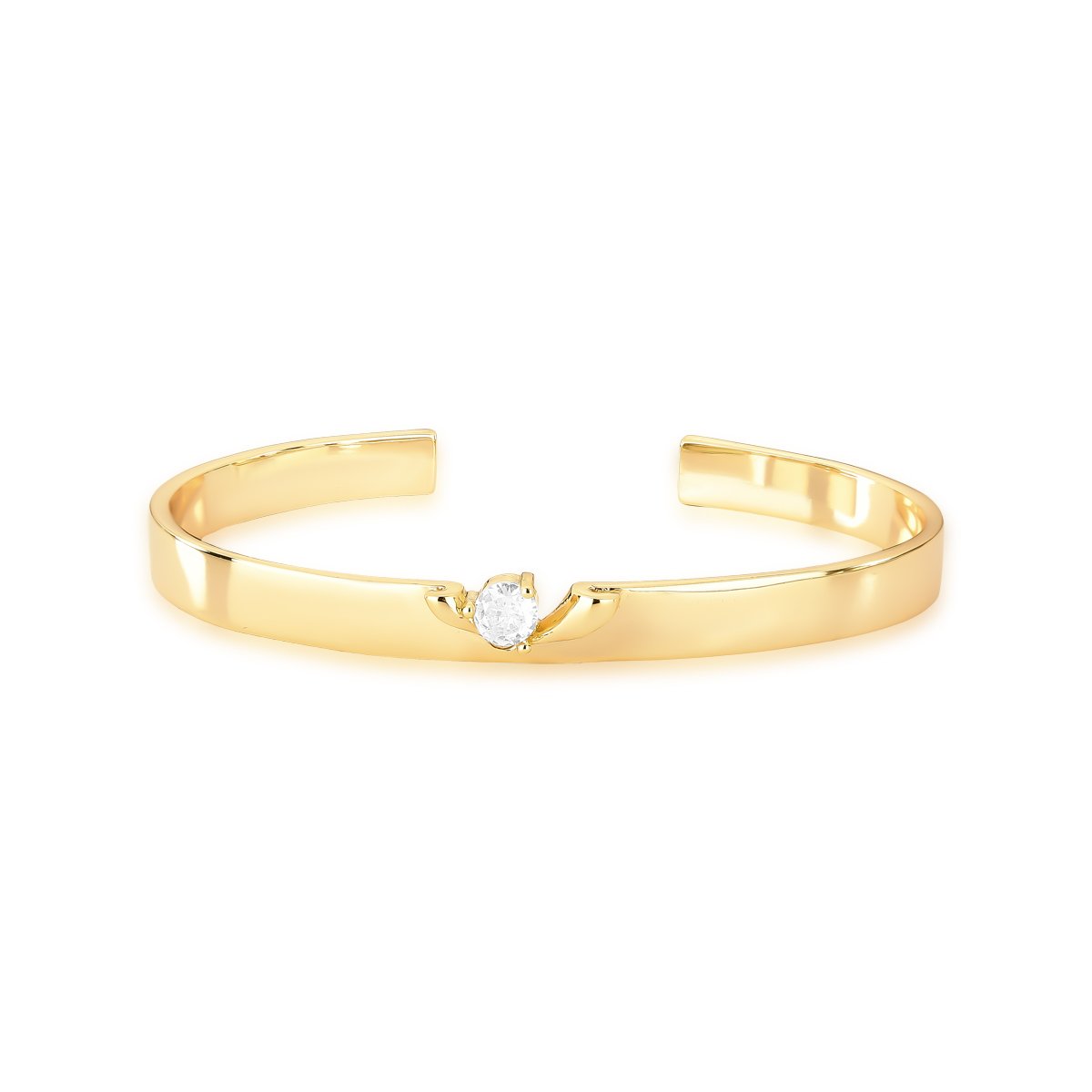 Bracelete Liso Vazado com Detalhe em Cristal Semijoia Banhada a Ouro 18K Ania Store