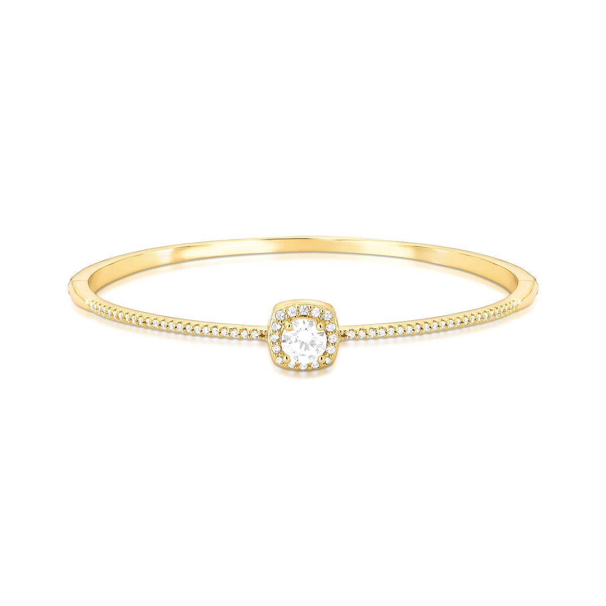 Bracelete com Pingente Quadrado Princesa com Cristal e Mini Zircônias Semijoia Banhada a Ouro 18K Ania Store