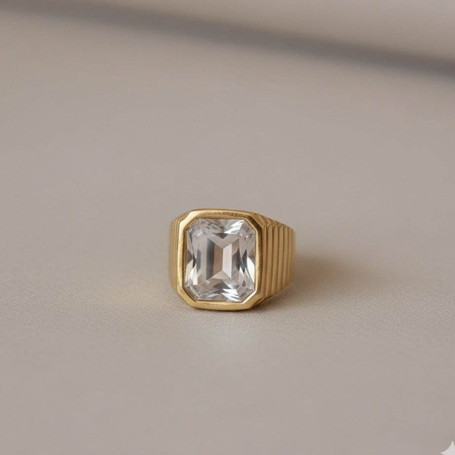 Anel de Mindinho Dourado com Detalhe em Prata Semijoia Banhada a Ródio e Ouro 18K Ania Store