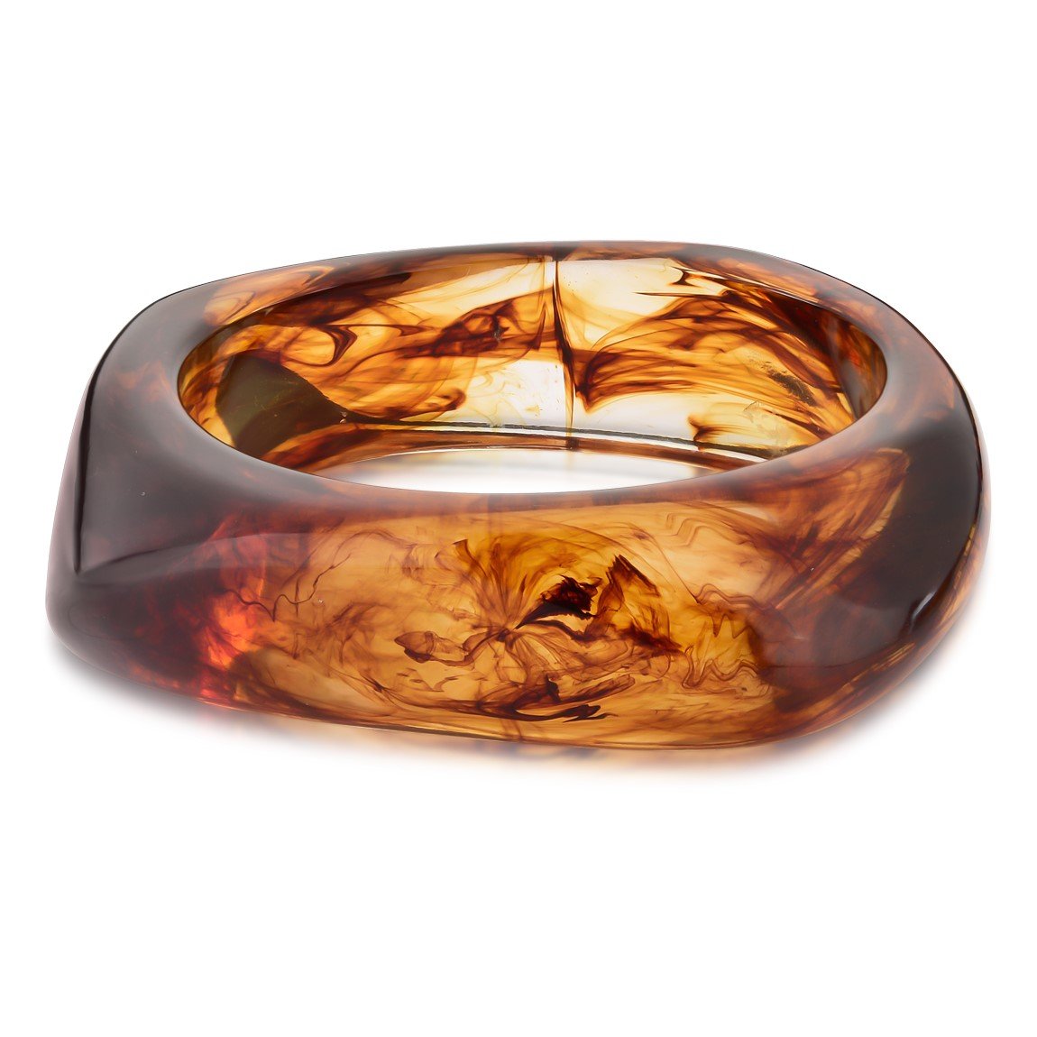 Bracelete Acetato Quadrado Orgânico Cor Âmbar Semijoia Ania Store