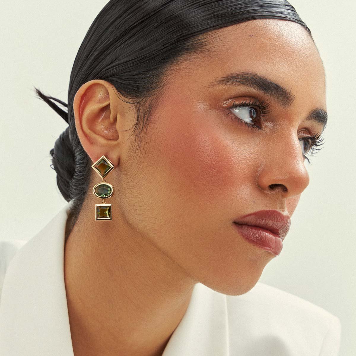 Brinco Pendente Cristal Verde e Água Marinha Geométricos Semijoia Banhada a Ouro 18K Ania Store Dourado 2