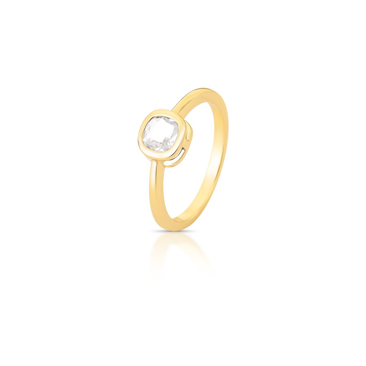 Anel Gold Mini Cristal Branco Lapidado Quadrado Semijoia Banhada a Ouro 18K Ania Store
