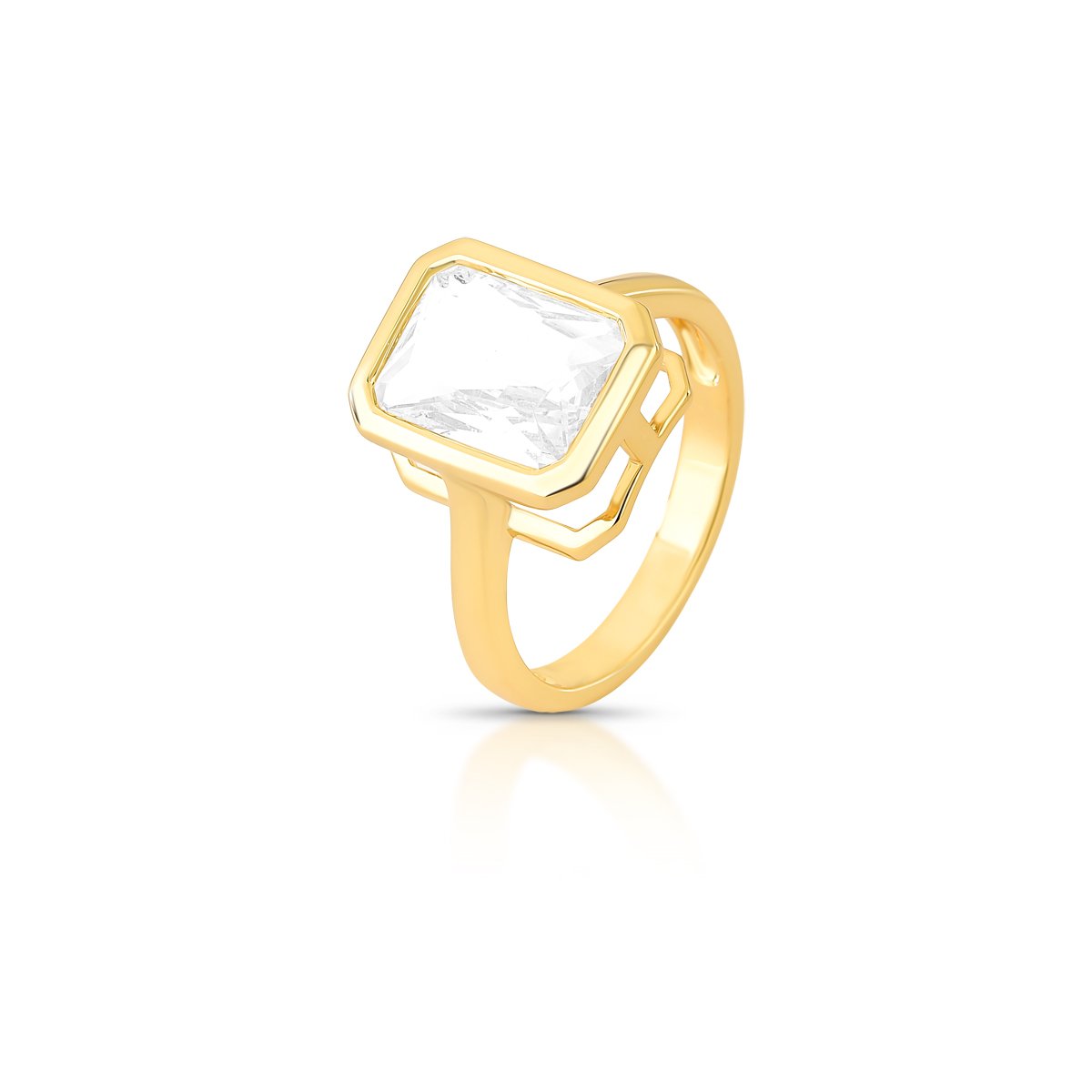 Anel Gold Cristal Branco Lapidado Retangular Semijoia Banhada a Ouro 18K Ania Store