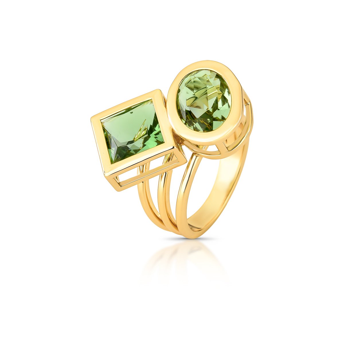 Anel Cristal Verde e Água Marinha Geométricos Semijoia Banhada a Ouro 18K Ania Store