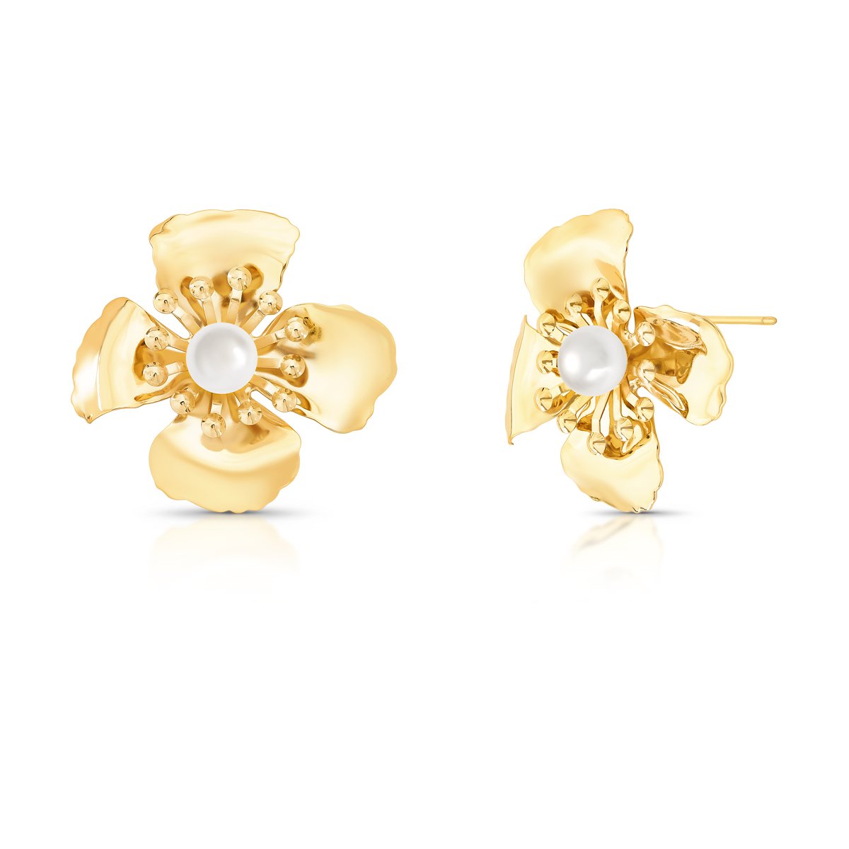 Brinco Flor G com Miolo Pérola Semijoia Banhada a Ouro 18K Ania Store